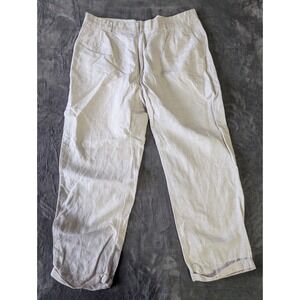 Claiborne Mens Linen Blend Pleated Pants Beige Oatmeal Cuffed 38x30 Straight Leg